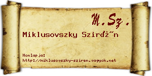 Miklusovszky Szirén névjegykártya